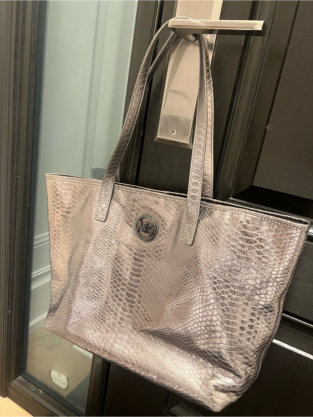 Michael Kors Metallic Snake-Embossed Tote - Rose Silver